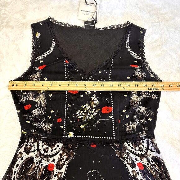 Piccione Piccione by Silvian Heach Black Floral Midi Sleeveless Dress Sz L - Picture 15 of 16